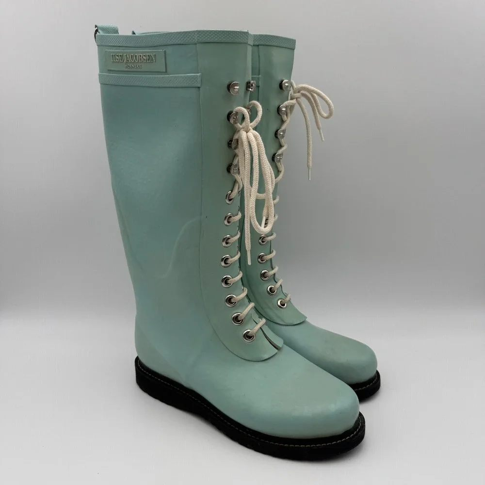 Ilse‎ Jacobsen RUB1 Lace Up Rain Boots Seafoam Green EU 39 US 8.5-9 Waterproof